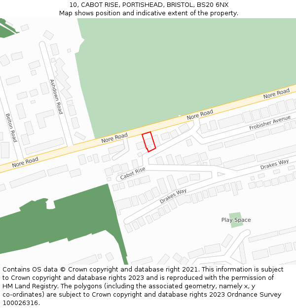 10, CABOT RISE, PORTISHEAD, BRISTOL, BS20 6NX: Location map and indicative extent of plot