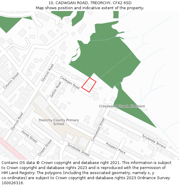 10, CADWGAN ROAD, TREORCHY, CF42 6SD: Location map and indicative extent of plot