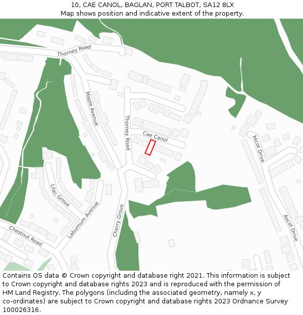 10, CAE CANOL, BAGLAN, PORT TALBOT, SA12 8LX: Location map and indicative extent of plot