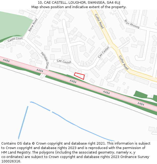 10, CAE CASTELL, LOUGHOR, SWANSEA, SA4 6UJ: Location map and indicative extent of plot