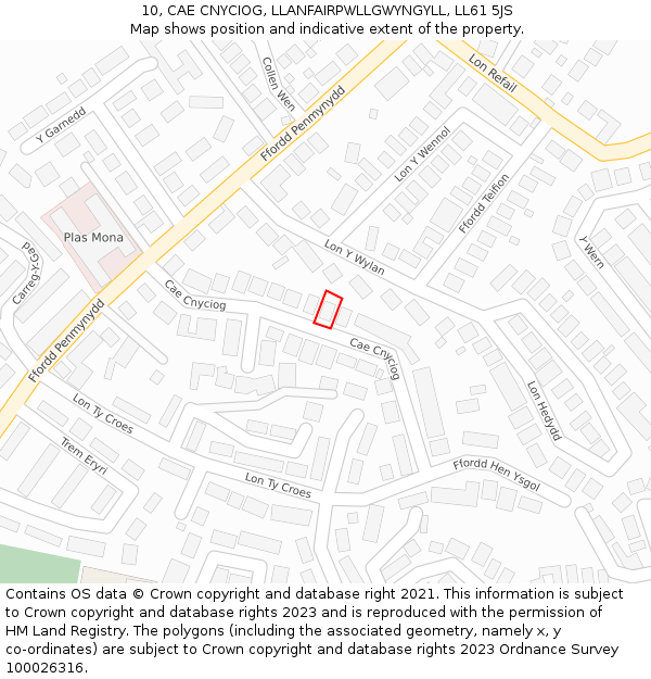 10, CAE CNYCIOG, LLANFAIRPWLLGWYNGYLL, LL61 5JS: Location map and indicative extent of plot