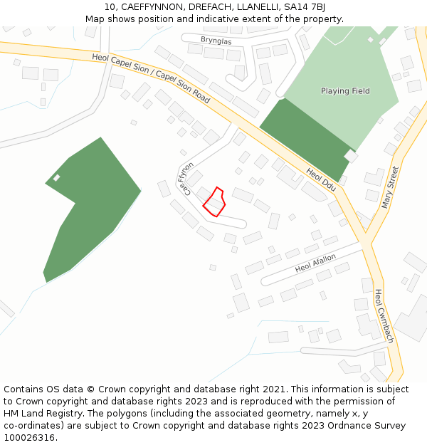 10, CAEFFYNNON, DREFACH, LLANELLI, SA14 7BJ: Location map and indicative extent of plot