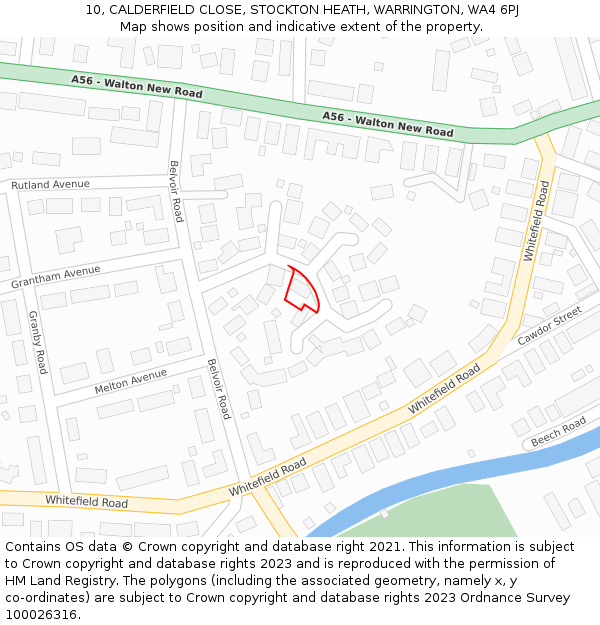 10, CALDERFIELD CLOSE, STOCKTON HEATH, WARRINGTON, WA4 6PJ: Location map and indicative extent of plot