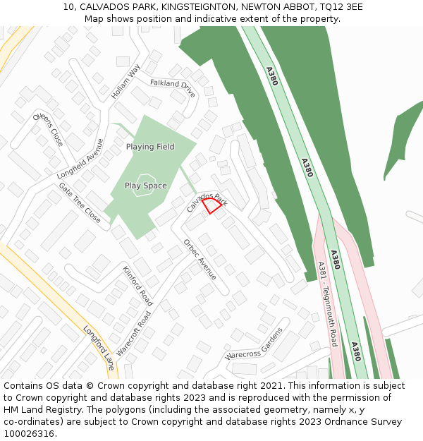 10, CALVADOS PARK, KINGSTEIGNTON, NEWTON ABBOT, TQ12 3EE: Location map and indicative extent of plot