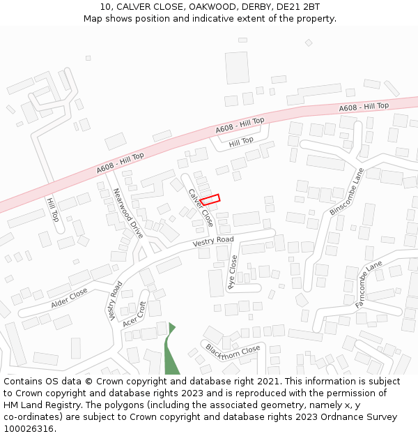 10, CALVER CLOSE, OAKWOOD, DERBY, DE21 2BT: Location map and indicative extent of plot