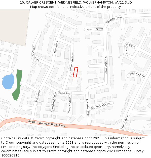 10, CALVER CRESCENT, WEDNESFIELD, WOLVERHAMPTON, WV11 3UD: Location map and indicative extent of plot