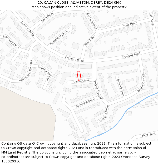 10, CALVIN CLOSE, ALVASTON, DERBY, DE24 0HX: Location map and indicative extent of plot