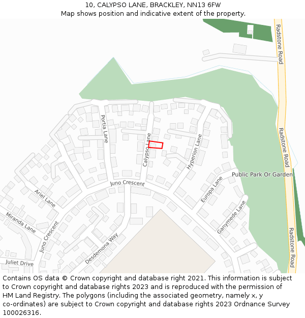 10, CALYPSO LANE, BRACKLEY, NN13 6FW: Location map and indicative extent of plot
