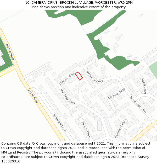 10, CAMBRAI DRIVE, BROCKHILL VILLAGE, WORCESTER, WR5 2PN: Location map and indicative extent of plot