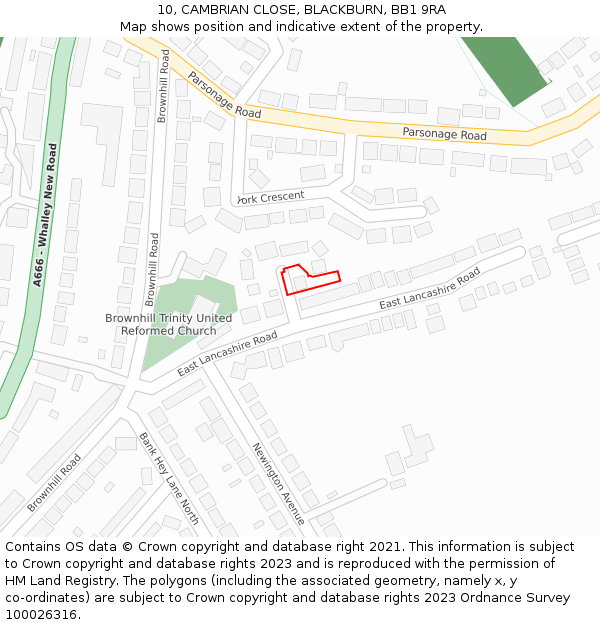 10, CAMBRIAN CLOSE, BLACKBURN, BB1 9RA: Location map and indicative extent of plot