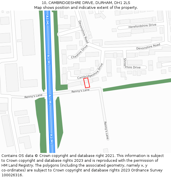 10, CAMBRIDGESHIRE DRIVE, DURHAM, DH1 2LS: Location map and indicative extent of plot