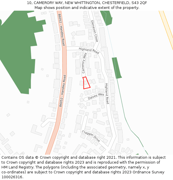 10, CAMERORY WAY, NEW WHITTINGTON, CHESTERFIELD, S43 2QF: Location map and indicative extent of plot