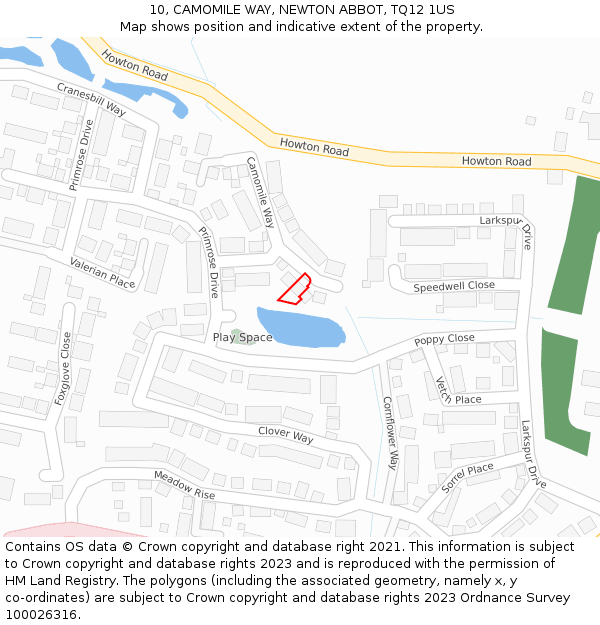10, CAMOMILE WAY, NEWTON ABBOT, TQ12 1US: Location map and indicative extent of plot