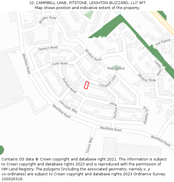 10, CAMPBELL LANE, PITSTONE, LEIGHTON BUZZARD, LU7 9FT: Location map and indicative extent of plot