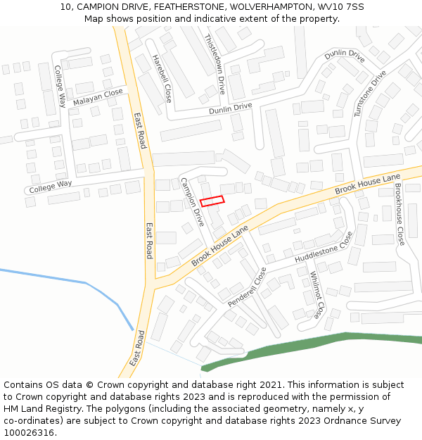 10, CAMPION DRIVE, FEATHERSTONE, WOLVERHAMPTON, WV10 7SS: Location map and indicative extent of plot