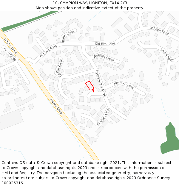 10, CAMPION WAY, HONITON, EX14 2YR: Location map and indicative extent of plot