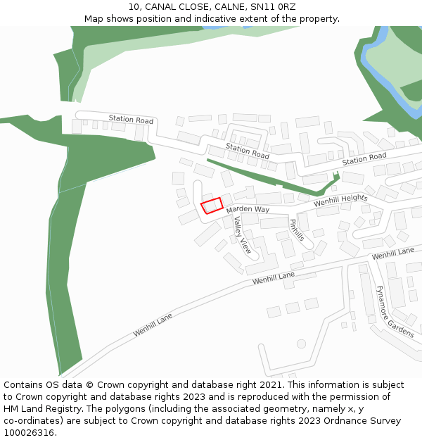 10, CANAL CLOSE, CALNE, SN11 0RZ: Location map and indicative extent of plot