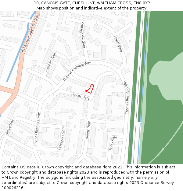 10, CANONS GATE, CHESHUNT, WALTHAM CROSS, EN8 0XP: Location map and indicative extent of plot