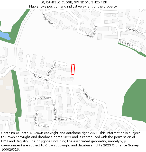 10, CANTELO CLOSE, SWINDON, SN25 4ZF: Location map and indicative extent of plot
