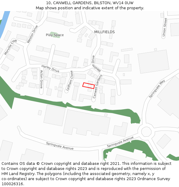 10, CANWELL GARDENS, BILSTON, WV14 0UW: Location map and indicative extent of plot