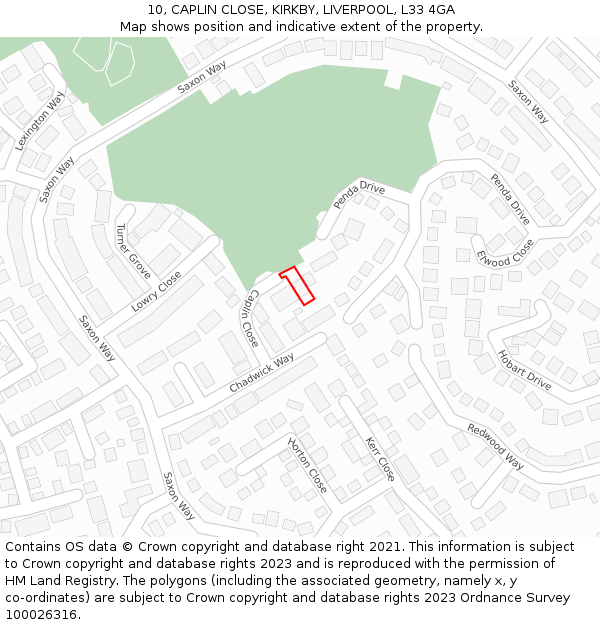 10, CAPLIN CLOSE, KIRKBY, LIVERPOOL, L33 4GA: Location map and indicative extent of plot