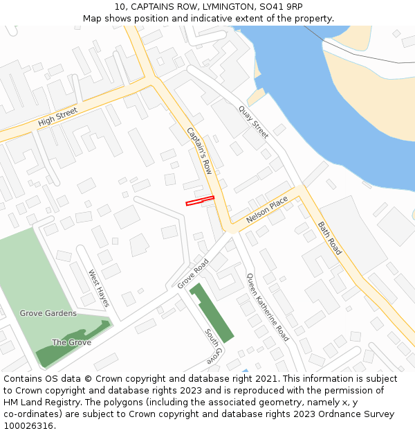 10, CAPTAINS ROW, LYMINGTON, SO41 9RP: Location map and indicative extent of plot