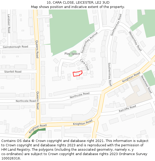10, CARA CLOSE, LEICESTER, LE2 3UD: Location map and indicative extent of plot