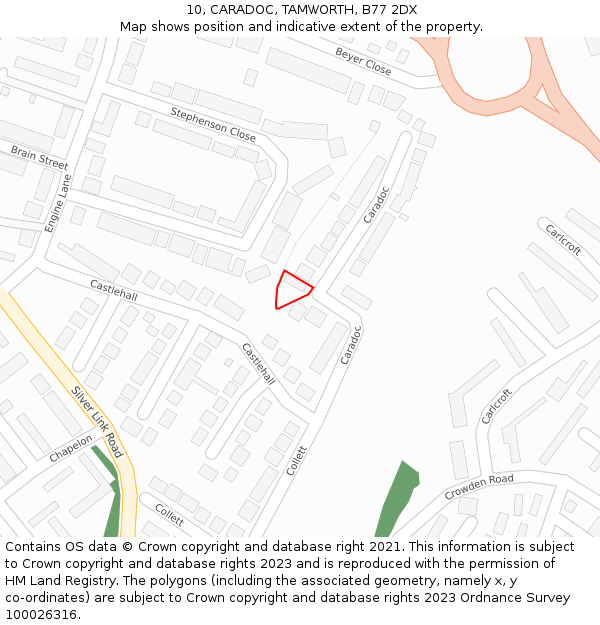 10, CARADOC, TAMWORTH, B77 2DX: Location map and indicative extent of plot