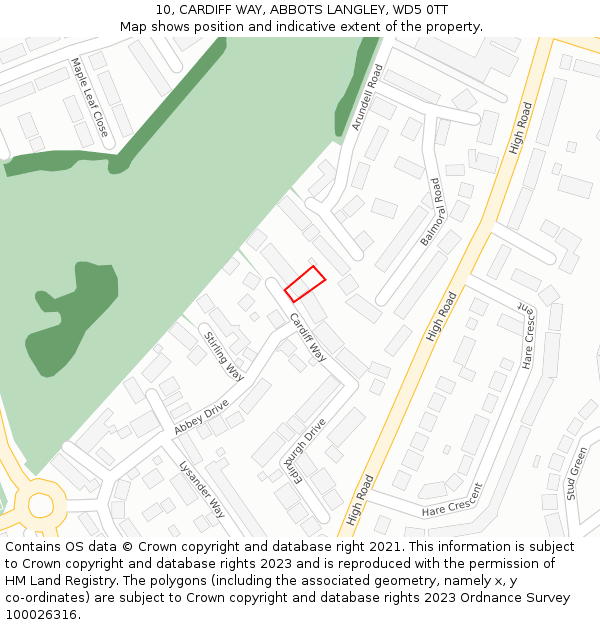10, CARDIFF WAY, ABBOTS LANGLEY, WD5 0TT: Location map and indicative extent of plot