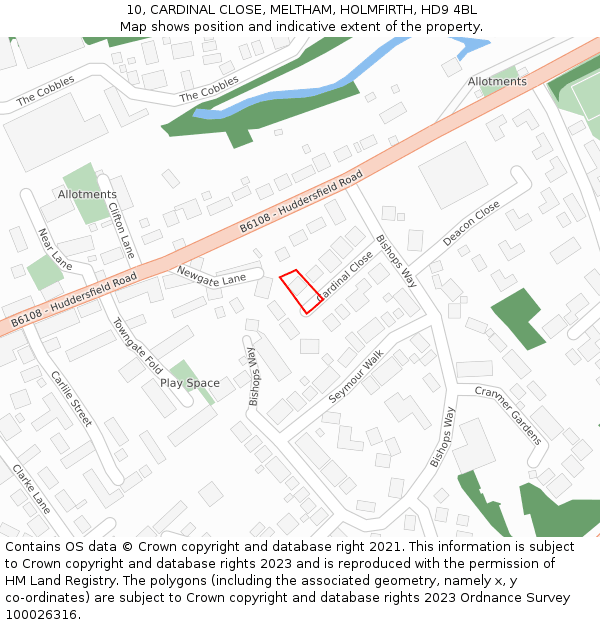 10, CARDINAL CLOSE, MELTHAM, HOLMFIRTH, HD9 4BL: Location map and indicative extent of plot