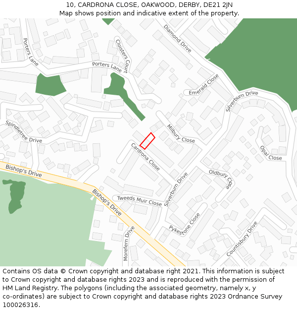 10, CARDRONA CLOSE, OAKWOOD, DERBY, DE21 2JN: Location map and indicative extent of plot