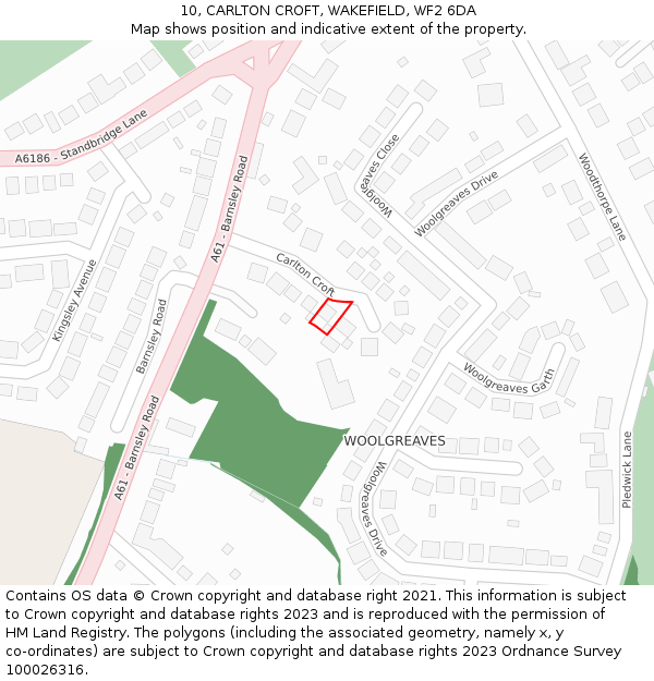 10, CARLTON CROFT, WAKEFIELD, WF2 6DA: Location map and indicative extent of plot