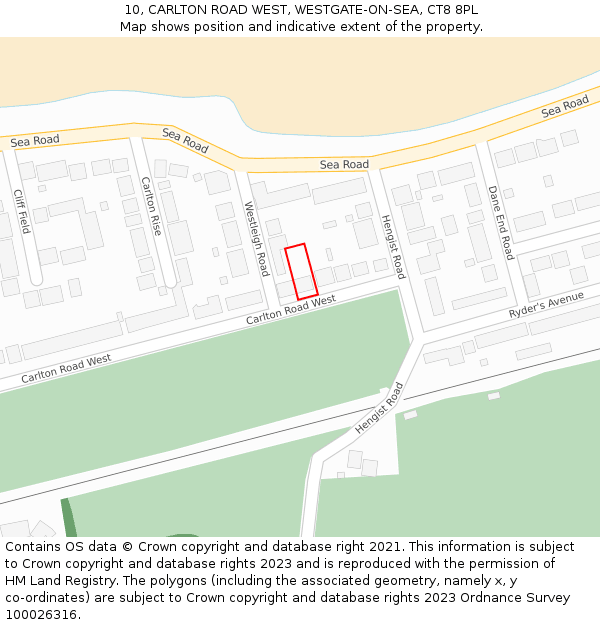 10, CARLTON ROAD WEST, WESTGATE-ON-SEA, CT8 8PL: Location map and indicative extent of plot