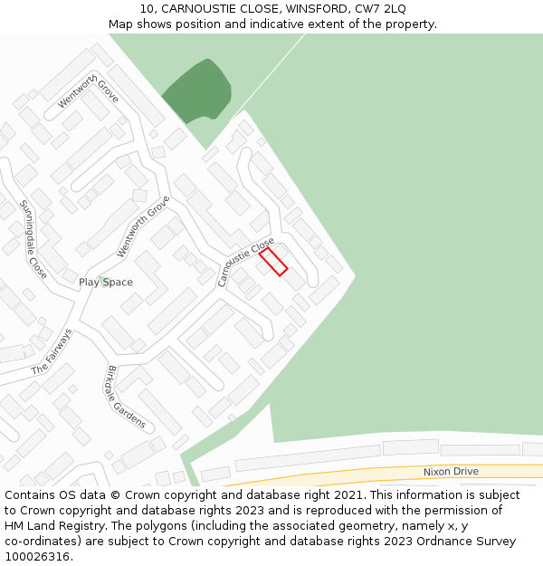 10, CARNOUSTIE CLOSE, WINSFORD, CW7 2LQ: Location map and indicative extent of plot