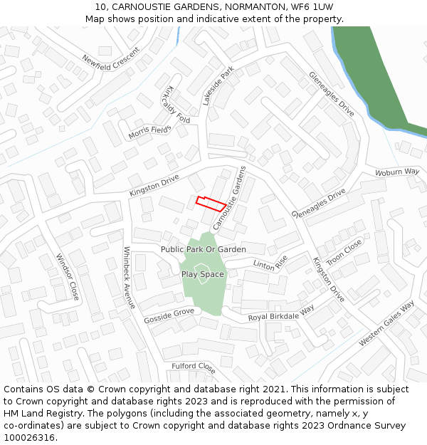 10, CARNOUSTIE GARDENS, NORMANTON, WF6 1UW: Location map and indicative extent of plot