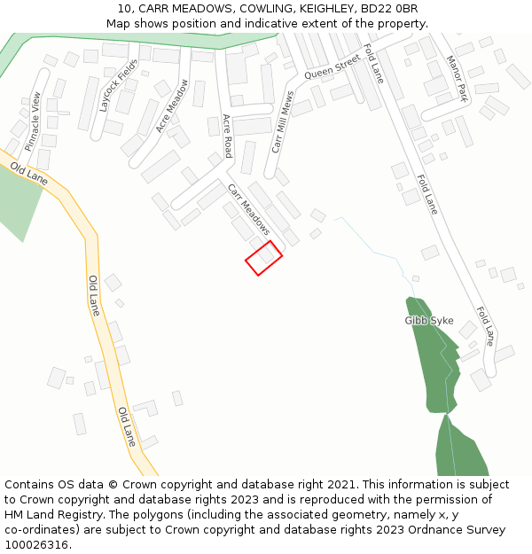 10, CARR MEADOWS, COWLING, KEIGHLEY, BD22 0BR: Location map and indicative extent of plot