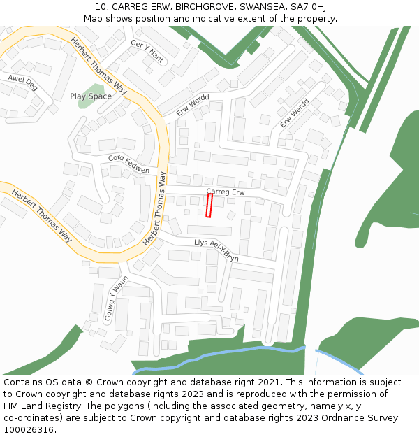 10, CARREG ERW, BIRCHGROVE, SWANSEA, SA7 0HJ: Location map and indicative extent of plot