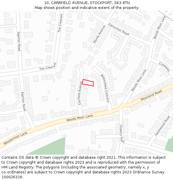 10, CARRFIELD AVENUE, STOCKPORT, SK3 8TN: Location map and indicative extent of plot