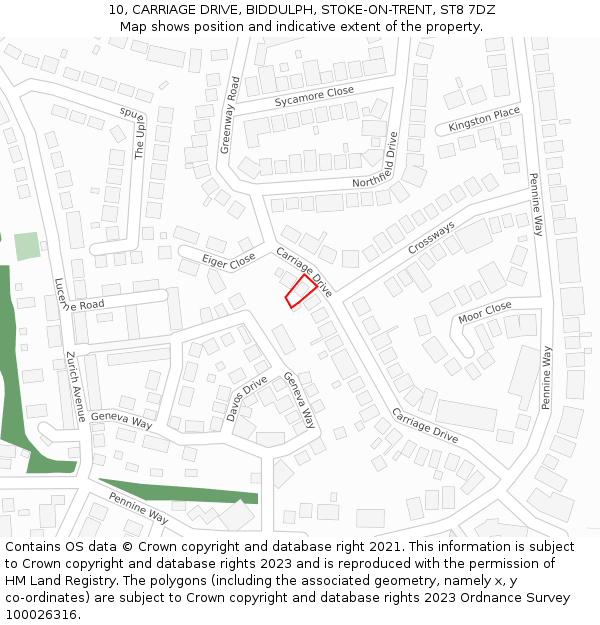 10, CARRIAGE DRIVE, BIDDULPH, STOKE-ON-TRENT, ST8 7DZ: Location map and indicative extent of plot