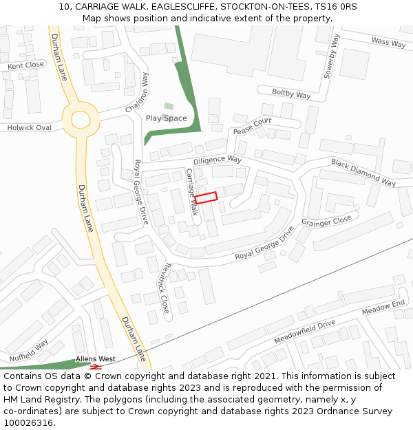 10, CARRIAGE WALK, EAGLESCLIFFE, STOCKTON-ON-TEES, TS16 0RS: Location map and indicative extent of plot