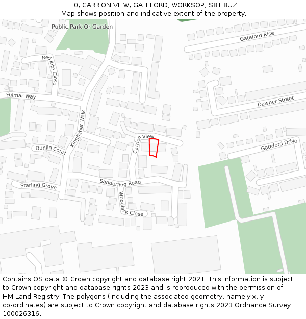 10, CARRION VIEW, GATEFORD, WORKSOP, S81 8UZ: Location map and indicative extent of plot