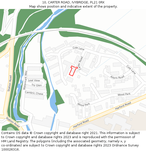 10, CARTER ROAD, IVYBRIDGE, PL21 0RX: Location map and indicative extent of plot
