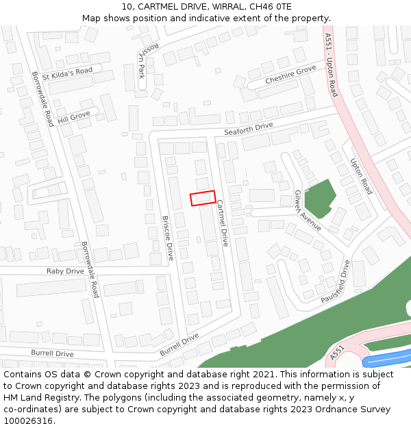 10, CARTMEL DRIVE, WIRRAL, CH46 0TE: Location map and indicative extent of plot