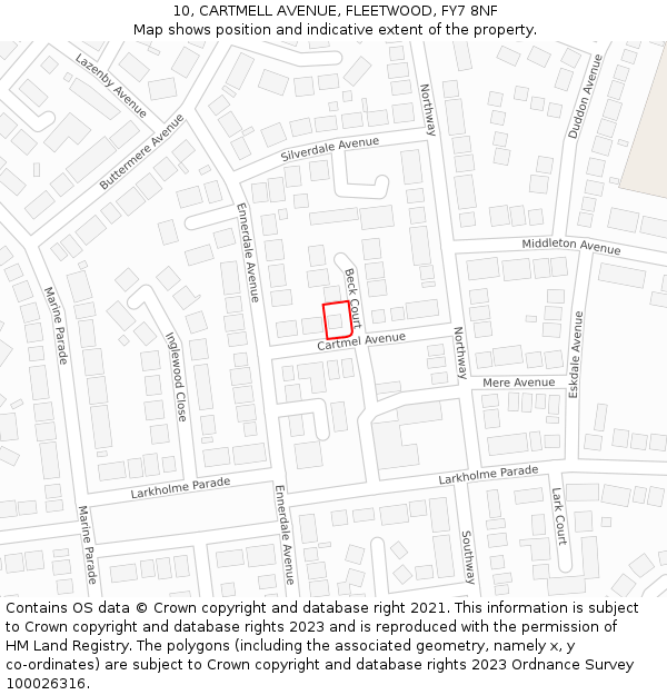 10, CARTMELL AVENUE, FLEETWOOD, FY7 8NF: Location map and indicative extent of plot