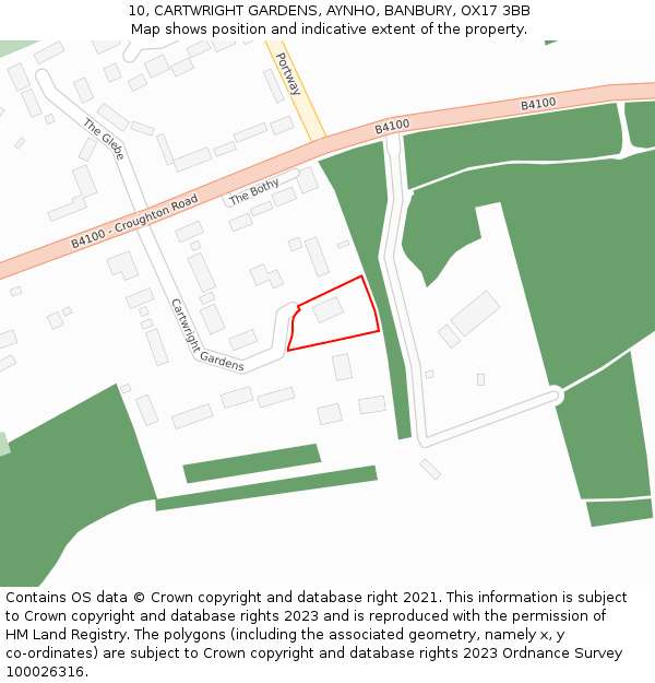 10, CARTWRIGHT GARDENS, AYNHO, BANBURY, OX17 3BB: Location map and indicative extent of plot