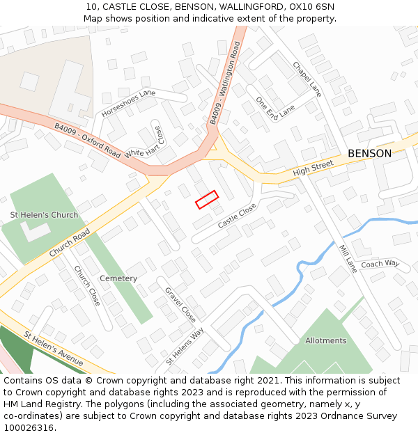 10, CASTLE CLOSE, BENSON, WALLINGFORD, OX10 6SN: Location map and indicative extent of plot