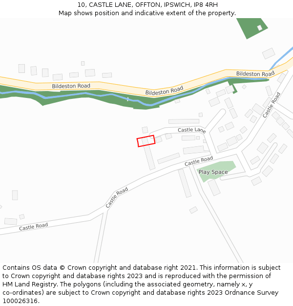 10, CASTLE LANE, OFFTON, IPSWICH, IP8 4RH: Location map and indicative extent of plot