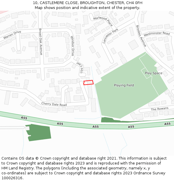 10, CASTLEMERE CLOSE, BROUGHTON, CHESTER, CH4 0FH: Location map and indicative extent of plot
