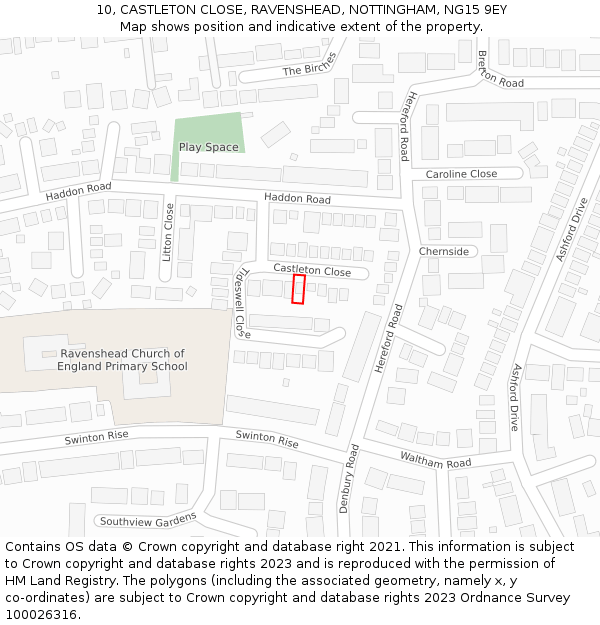 10, CASTLETON CLOSE, RAVENSHEAD, NOTTINGHAM, NG15 9EY: Location map and indicative extent of plot
