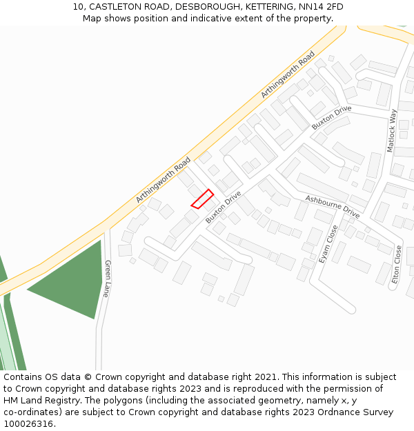 10, CASTLETON ROAD, DESBOROUGH, KETTERING, NN14 2FD: Location map and indicative extent of plot